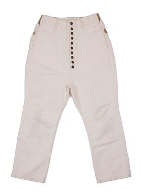KAPITAL WHITE BROWN CROPPED PANTS BELTED HIGH WAISTED CLOWN